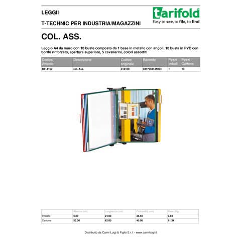 Leggio murale T-Technic Tarifold® con 10 buste in PVC A4 B414109